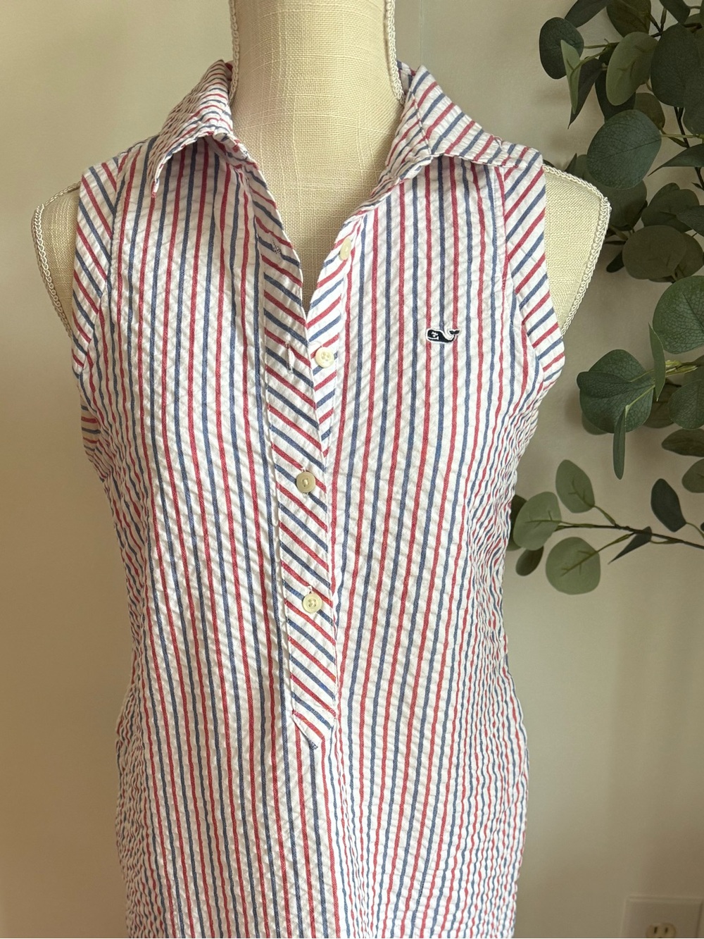 Vineyard Vines Sleeveless Red & Blue Striped Polo Dress